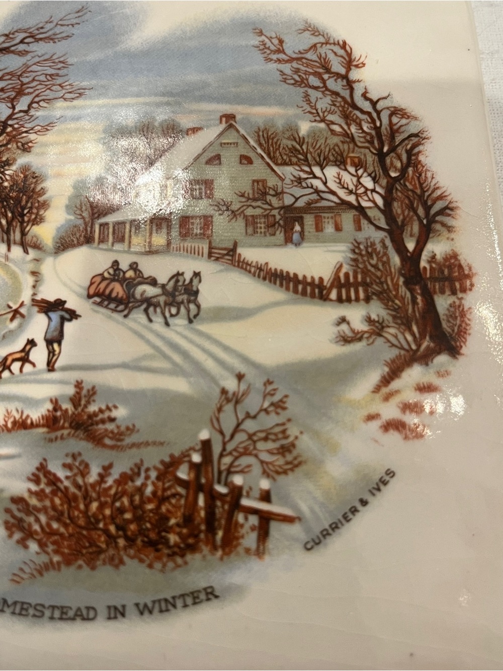 Vintage Currier & Ives "The Homestead in Winter" ceramic decorative tile. - Picture 3 of 6